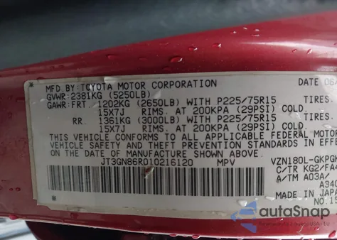 2001 Toyota 4Runner Sr5 V6 z USA, uszkodzony, nr VIN JT3GN86R010216120